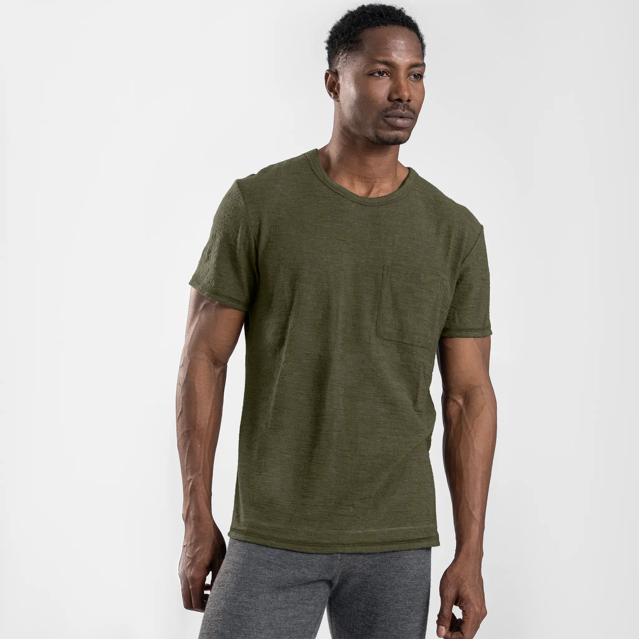 Men's Alpaca Wool Pocket T-Shirt: 160 Ultralight Crew Neck - Image 33