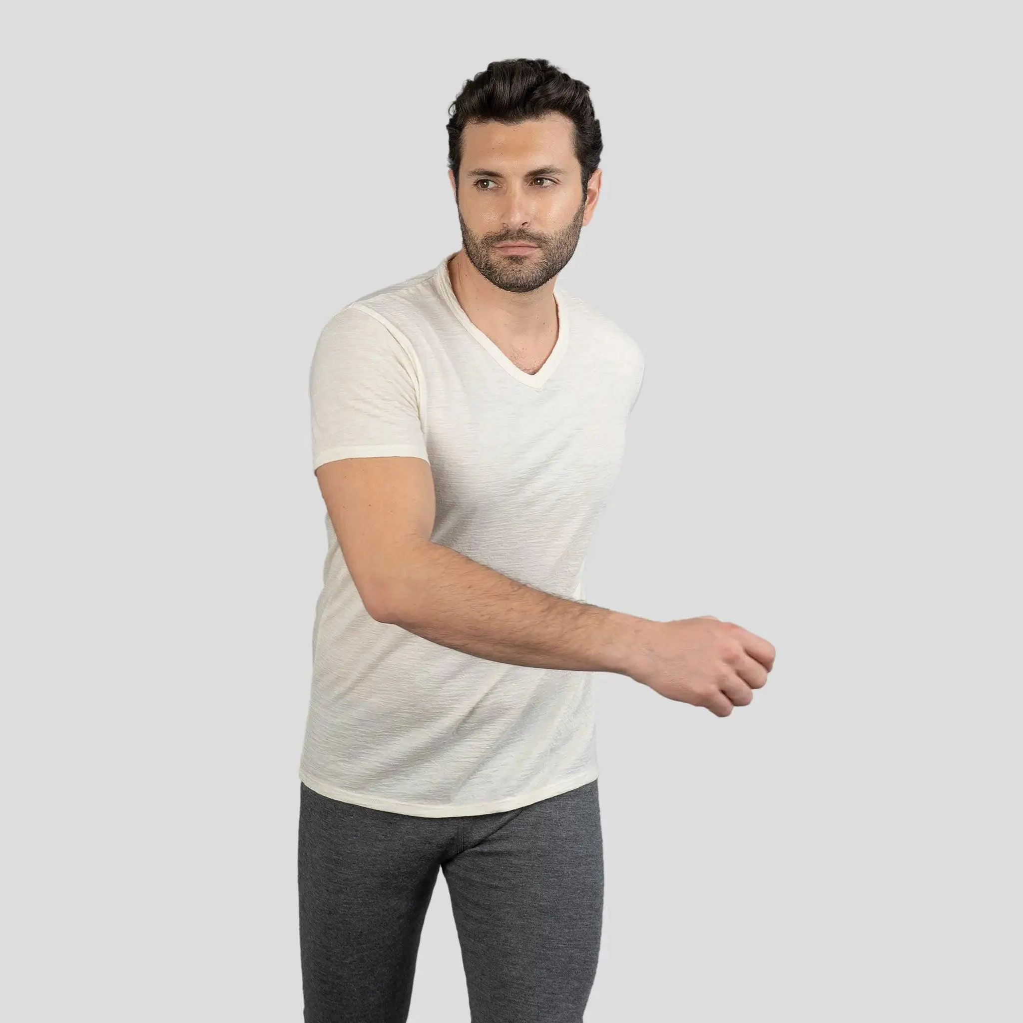 Men's Alpaca Wool T-Shirt: 160 Ultralight V-Neck - Image 9